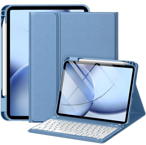 drivego Keyboard Case for iPad A16 11th/10th Genration (2025/2022 11/10.9 Inch) with Pencil Holder, Anti-fall Keycaps Detachable Bluetooth Keyboard Cover for iPad 10/11, QWERTY UK Layout, Blue