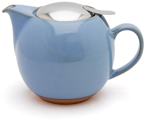 Zero Japan Bee House Runde Teekanne – Keramik-Teekanne mit abnehmbarem Deckel und Edelstahl-Teesieb für losen Tee – Teekanne für zwei Personen – Hortensienblau (680 ml)