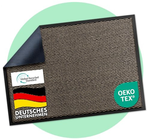 Floordirekt Premium Fußmatte für Eingangsbereich, 40x60cm Ocker-Schwarz, Schmutzfangmatte für Innen und Außen, rutschfest & waschbar, Sauberlaufmatte für Flur, Teppich für Haustür, Sky Novo