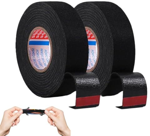 LAJUP 2 Piezas Cinta Tela Adhesiva 19 Mm X 15 M,Cinta Aislante Tela,Cinta Aislante Termica,Cinta Tela,Cinta De Tela Adhesiva,Cinta Aislante Para Cables Coche Moto,Negra