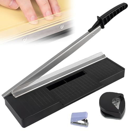 GOEDCH Cortadora de Papel: Cortadora de Palanca A4, Cortador con Redondeador de Esquinas R4, Manual Máquina de Corte de Pape de Metal Negro para Papel y Fotos, Corte Suave, Escala Precisa