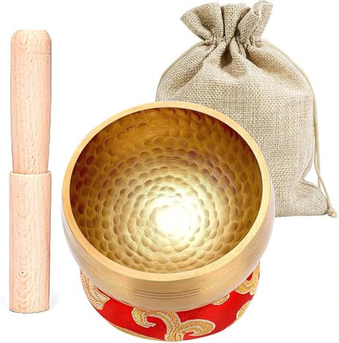 Pyuyan Cuenco Tibetano, Cuenco de Meditación, 8cm, Juego de Cuencos Tibetanos, con Palo de Madera, Cojín Cuenco Tibetano y Bolsa de Tela, para Meditación, Yoga y Chakras
