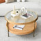 Zouron Double Table Basse Ronde (Plateau en Verre trempé), Table de canapé (chêne),82.5x82.5x45.5cm, Pied en Or