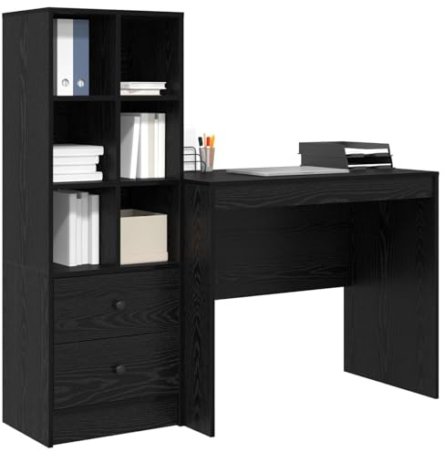 vidaXL Desk with Storage Space Black Oak Wood Composite