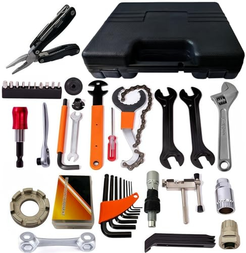 YBEKI Jeu d’Outils Professionnel pour Réparation Vélo - Coffret Complet avec Cliquet pour VTT, Vélo de Route & Électrique - Boîte Rigide - Certifié DIN (Garantie 2 Ans)