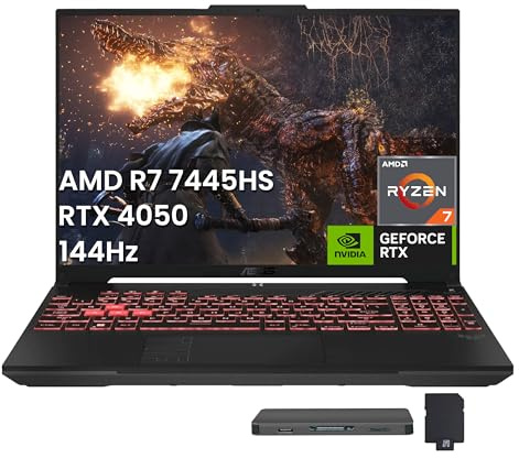 ASUS TUF A16 16 WUXGA 144Hz Gaming Laptop, AMD Ryzen 7 7445HS, GeForce RTX 4050 Graphics, 64GB DDR5, 2TB SSD, 1-Zone RGB retroilluminato, Copilot, Wi-Fi 6, Win 11, grigio, 1TB Docking Station Set