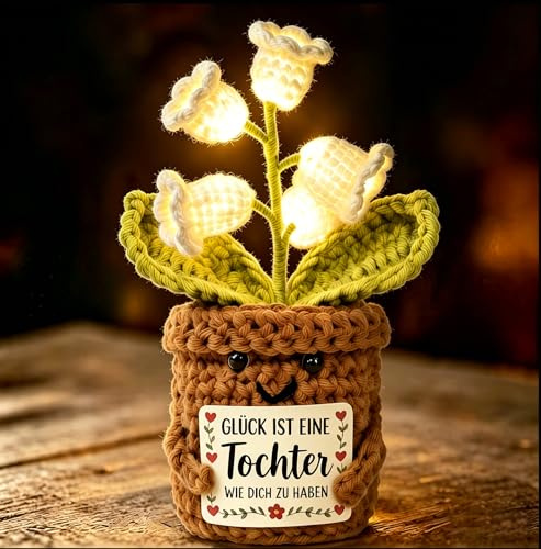 Sunwuun Geschenk für Tochter, Gestrickte Maiglöckchen Figuren mit LED, Mutter Tochter Geschenk, Tochte Geschenke von Mama zum Geburtstag Weihnachten Abschluss(Tochter)