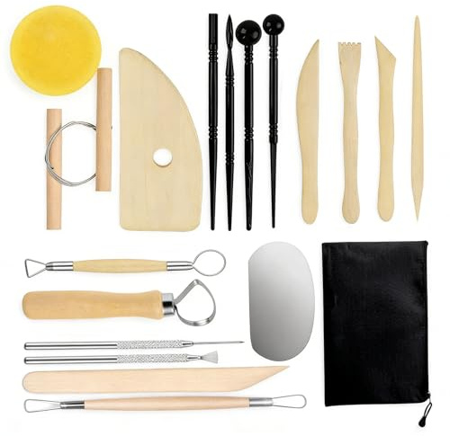 LCFVOFU 19 Stück Modelierwerkzeug Set, Polymer Clay Tools mit Aufbewahrungstasche, Töpferwerkzeug Ton Werkzeug für DIY Keramik Skulptur Carving Anfänger Profis