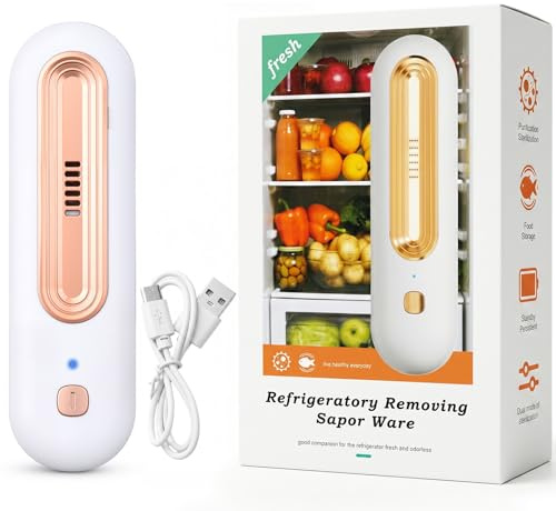 Rechargeable Fridge Deodoriser, Mini USB Fridge Freshener, Gold | Ozone Generator, Reusable Air Freshener, For Refrigerator, Car, Wardrobe, Shoe Cabinet & Pet Areas