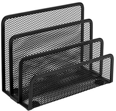 OSCO Black Wiremesh Letter Holder | Mail Sorter | Post Rack | Envelope Organiser | Document Stand | Desk File Storage | Display Slots | H13.4 x W17.5 x D8 cm |