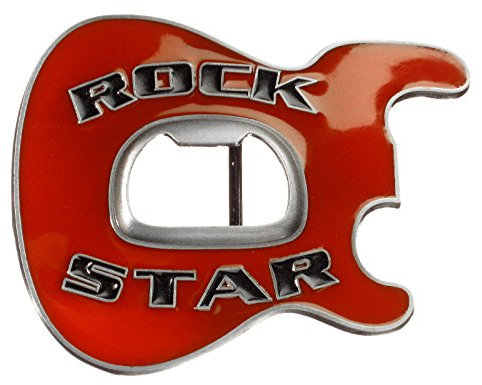 Piratenladen Buckle mit E-Gitarre & Flaschenöffner, Rockstar, Gürtelschnalle