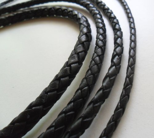 Auroris - Lederband geflochten - Durchmesser/Farbe/Länge wählbar - Variante: Ø 3mm / schwarz / 1m
