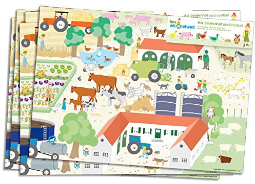 DH-Konzept 6 Platzsets * Bauernhof * für Kindergeburtstag Platz-Set Tischset Unterlage Malvorlage Kinder Geburtstag Party Motto Hahn Kühe Schwein Pferd Stroh Ziege