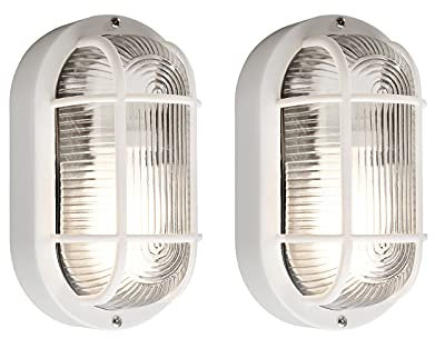 Konstsmide Lot de 2 Cave Leuchten Luminaire Leuchten Elmas Blanc, grille de protection, montage mural/de plafond – 7650–200