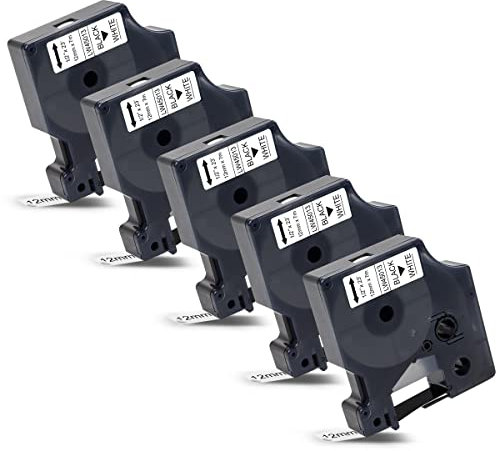 Labelwell 5x 12mm x 7m Kompatibel Schriftband Ersatz für Dynmo D1 45013 45013s S0720530 Schwarz auf Weiß für Dynmo LabelManager 160 210D 360D 280 420P 500TS Labelpoint 250 150 Labelwriter 450 Duo