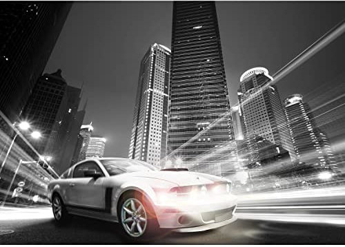 Runa Art Fototapete Auto Stadt Modern Vlies Wohnzimmer Schlafzimmer - Made in Germany - Schwarz Weiss 9303010a