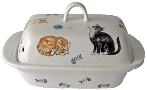 crackinchina Cats and kittens pattern butter dish - Cute cats and kittens pattern on white porcelain butter dish decorated on lid and sides