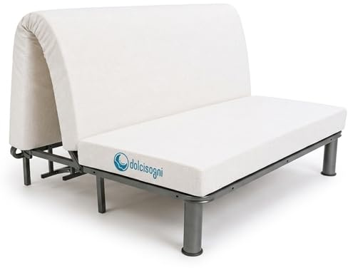 DOLCI SOGNI Materasso per Divano Letto 140x190 cm OEKO-TEX®, Dotato di Laccetti di Fissaggio, Sfoderabile e Lavabile, Materasso Pieghevole Matrimoniale con Taglio Seduta a 60 cm, 100% Made in Italy