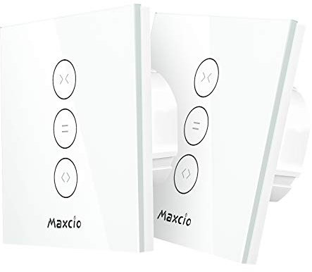 Maxcio Interruptor de Persiana WiFi, Inteligente de Persiana compatible con Alexa, Google Assistant, Control por voz y Remoto, Función de Temporizador, LED Controlable - 2Packs