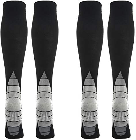2 Paar Kompressionsstrümpfe Kniestrümpfe Stützstrümpfe Laufsocken für Damen & Herren, Sport, Laufen, Flug, Reisen, Schwangerschaft, Medizinische Kompressionssocken (L, Grau)