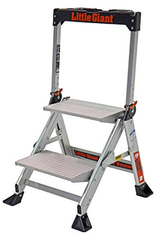 Little Giant 1216-012 Jumbo Step Ladders, 2 Tread, Top Tread Height 460mm, Aluminium, Folding Steps with Built-in Tool Tray & High Handrail, EN14183