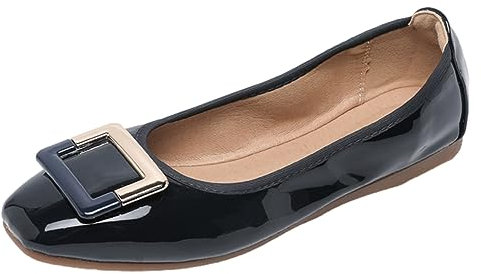 ANUFER Women's Soft Ballet Flats Square Toe Slip-On Walking Shoes Navy Blue DX2830 UK5