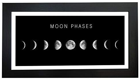 Kunstdruck Artylicious Moon Phases in schwarzem Rahmen, zeigt Mondphasen