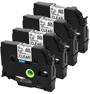 KA® Schriftband für Brother P-Touch TZe-131 tze-231 tze-431 tze-531 tze-631 tze-731 12mm x 8m kompatibel mit PT-H105 PT-H100 PT-1005 PT-1000 PT-1010 PT-1080 PT-H101c TZE-131 Noir sur Transparent 4 PK.