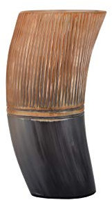 Handicrafts Home 6 Inches Striped Horn Viking Drinking Mug Cup – Handmade Ox Horn Tankard for Ale, Beer, Wine, Mead & Soft Drinks – Medieval Norse Barware Tumbler Gift