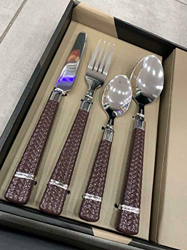 bavaria Set Posate 24 Pezzi Acciaio Inox Manico Lavorato Elegante (Marrone)