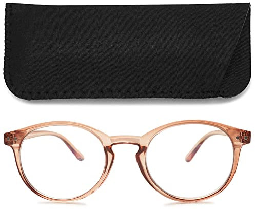 MAGIMODAC Damen Computer Lesebrille Blaulichfilter Leicht Rund Oval Lesebrillen Computerbrille mit Sehstärke Lesehilfe Sehhilfe(Transparent Dunkelbraun, 0.00)