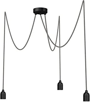 Relight Pendelleuchte 3-flammig Kraken (höhenverstellbar), E27 Lampenfassungen aus Bakelit, 3x 1.5 Meter Textilkabel Leinen-Schwarz Zick Zack