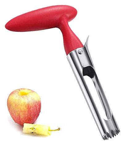 Vide Pomme, Vide Trognon pomme ou de poire en acier inoxydable, Dénoyauteur à Pomme avec Poignée en ABS et Lame Dentelée en Acier Inoxydable (rouge)