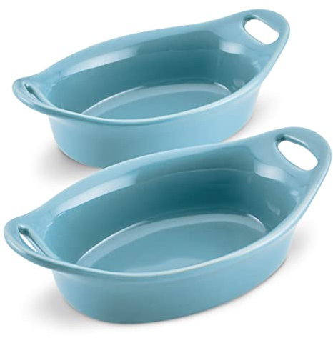 Rachael Ray Ceramics Au Gratin Set, Oval, Two 12-ounce, Agave Blue