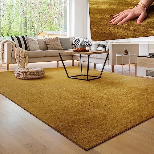 Paco Home Moderner Kuscheliger Wohnzimmer Teppich Kurzflor waschbar flauschig Weich Einfarbig Felloptik zeitlos stilvoll rutschfest pflegeleicht, Grösse:160x220 cm, Farbe:Gelb