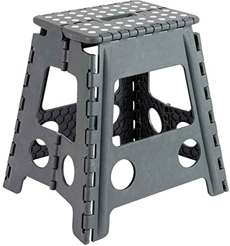 AC - Taburete Plegable - Fabricado en PVC - Multiusos de plástico Resistente y Duradero. Ideal para escuelas, guarderías u hogar. - 29 x 22 x 39 cm – Gris