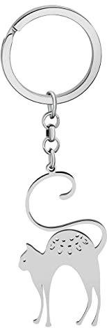 LONYOO Edelstahl Niedliche Katze Schlüsselanhänger Katze Geschenke für Frauen Mädchen Geldbörse Autoschlüssel Charms (Versilbert 007)