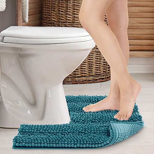 JARITTO Tapis de Bain Douche pour WC Toilette Antidérapant Tapis Contour de WC Absorbant Lavable en Machine Microfibre Chenille Doux Forme en U - 51x51cm (Bleu)