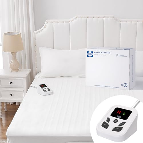 Sealy Heated Mattress Pad Full Size with 10 Heated Settings | Electric Mattress Pad Bed Warmer 54x75 | Auto Shut Off 1-9 Hours| Fit Up to 15 Inch Deep Pocket | Machine Washable