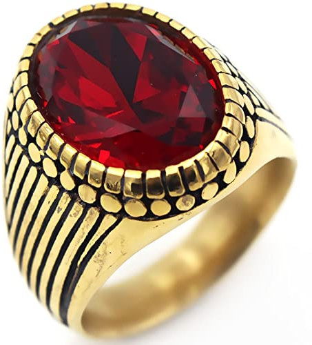 Whoiy Verlobungsring Rubin, Verlobungsring Edelstahl Ovale Form Vintage Goldring mit Zirkonia 20mm Größe 57 (18.1) Zum Valentinstag Jahrestag
