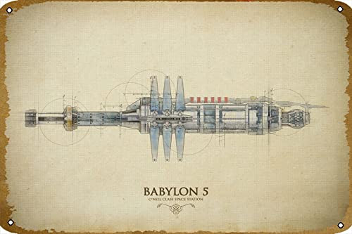 Babylon 5 Blueprint-Poster, Blechschild, Metall, Café, Bar, Zuhause, Wandkunst, Dekoration, Poster, Retro, 20,3 x 30,5 cm