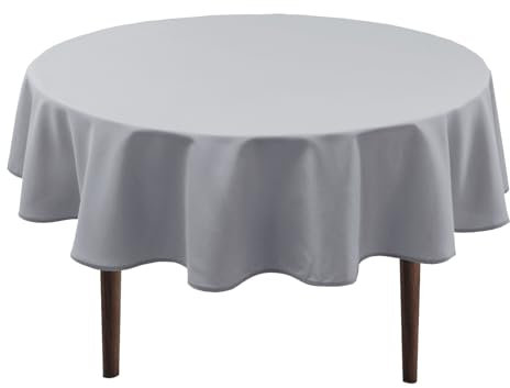 Hiasan Silver grau Wasserabweisend Tischdecke aus Polyester,Rund180cm,Anti-Falten Tischtuch,geeignet für Küche,Restaurant,Hochzeit