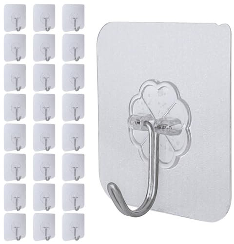 Relazoom Self Adhesive Hooks - 24 Packs of Stick On/Extra Strong Sticky Hooks - Sticky Wall Hook for Hanging Coat, Towel, Picture, Keys & More