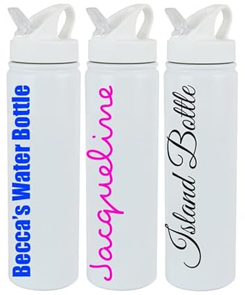Personalised Custom Stainless Steel Water Drink Bottle Stainless Steel with Flip Up Sipper Straw - Any Name, Word, Business, Sports, School, Promotional Merchandise