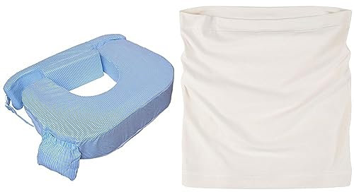 MY BREST FRIEND 0027 Zwilling Plus Stillen Pflege Kissen, Blau Weiß Streifen, blau & Hoppediz Baby Bonding-Top | Sectio-Top | Kanguruh-Hilfe | Bio-Qualität, M, beige