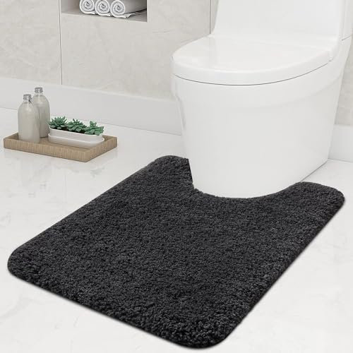 smiry U-Shape Toilet Mat, Extra Soft Pedestal Mat for Toilet, Absorbent Microfiber Toilet Bathroom Mats, 50 x 60 cm, Dark Grey
