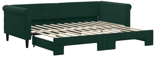 vidaXL Tagesbett, Sofabett Ausziehbar, Gästebett Schlafsofa für Schlafzimmer Wohnzimmer, Ausziehbett Sofa Bettsofa, Modernes Design, Dunkelgrün 90x200cm Samt