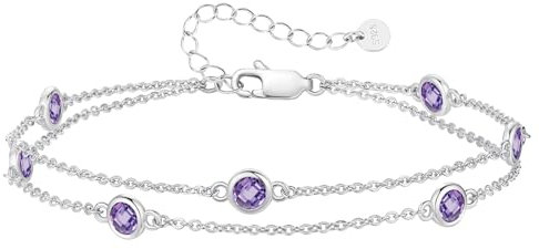 LOUISA SECRET Armband silber 925 damen mit Zirkonia Armband Doppelt Kette Verstellbar Armkette Valentinstag Muttertag Geburtstags Weihnachten Geschenk für Sie Frauen Freundin (925 Silver-02-Feb)