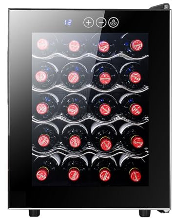 XoTiq 20 Bottle Wine Cooler Refrigerator, Freestanding Wine Cooler, Thermoelectric Wine Cooler with Mirrored Glass Door, Freestanding Refrigerator for Home Bar, Kitchenette, Apartment, RV