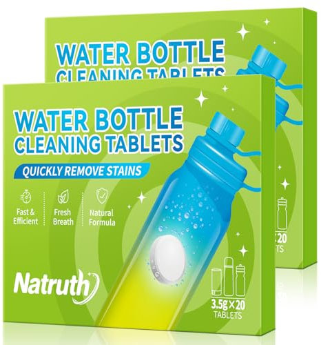 NATRUTH Water Bottle Cleaning Tablets 40pieces Bottle Clean Tablet Individually Packed for All Stainless Steel, Plastics and Glass Drinking Containers